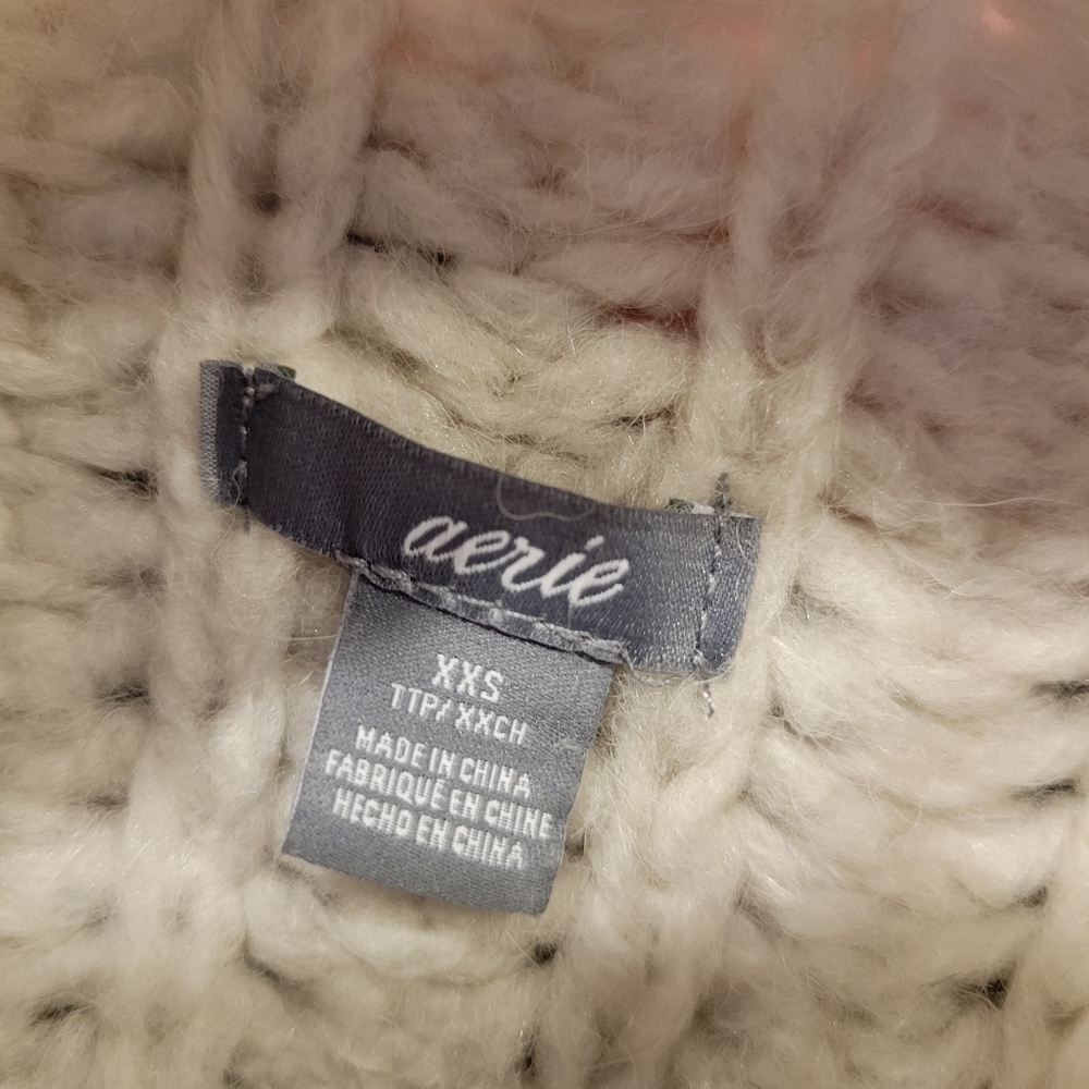 Aerie Wool Alpaca Blend Cream Colored Chunky Knit Mock Neck Sweater - Picture 5 of 7